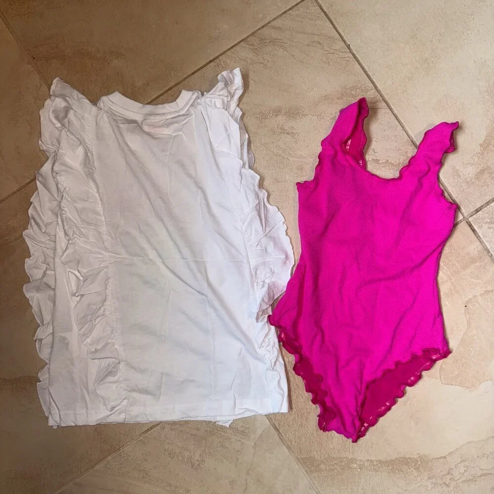 Sundek Girl ALOHA Ruffle Tank and Pink Swim Suit NWOT